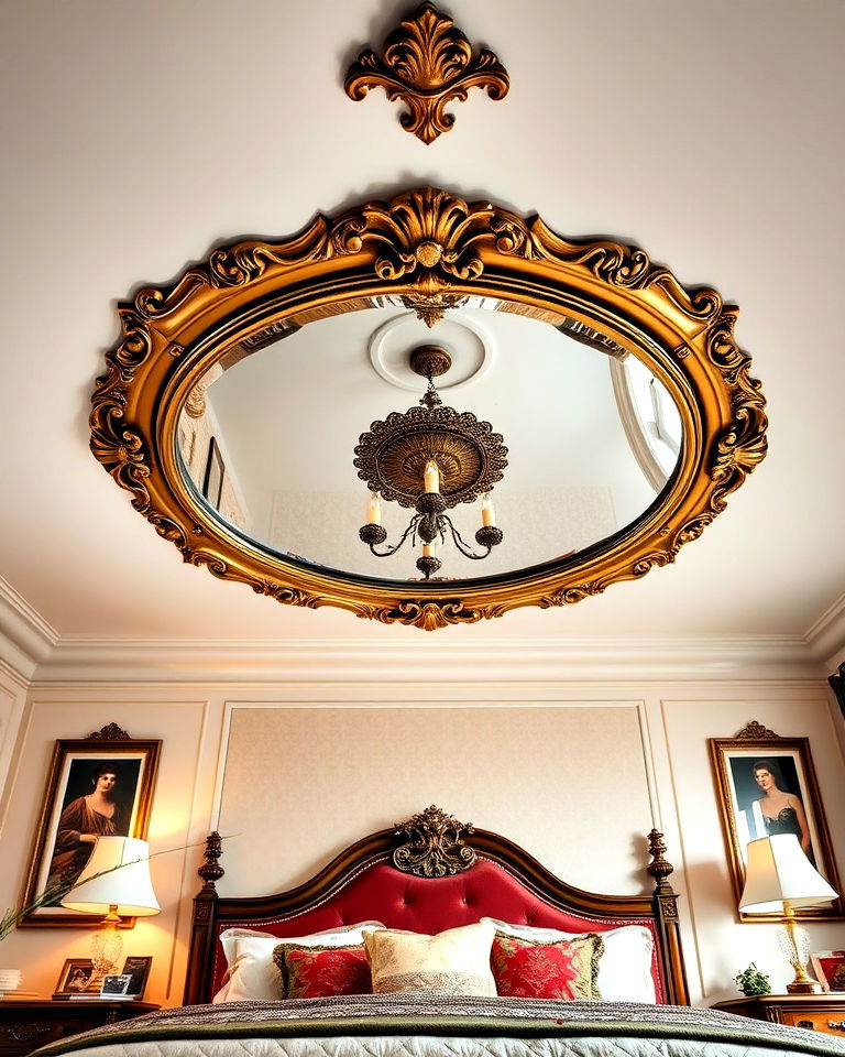 ornate vintage ceiling mirror - 20 Mirror on Ceiling Above Bed Ideas