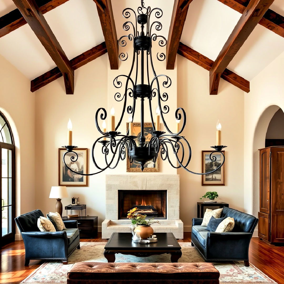 ornate wrought iron chandelier - 25 Spanish Style Living Room Ideas