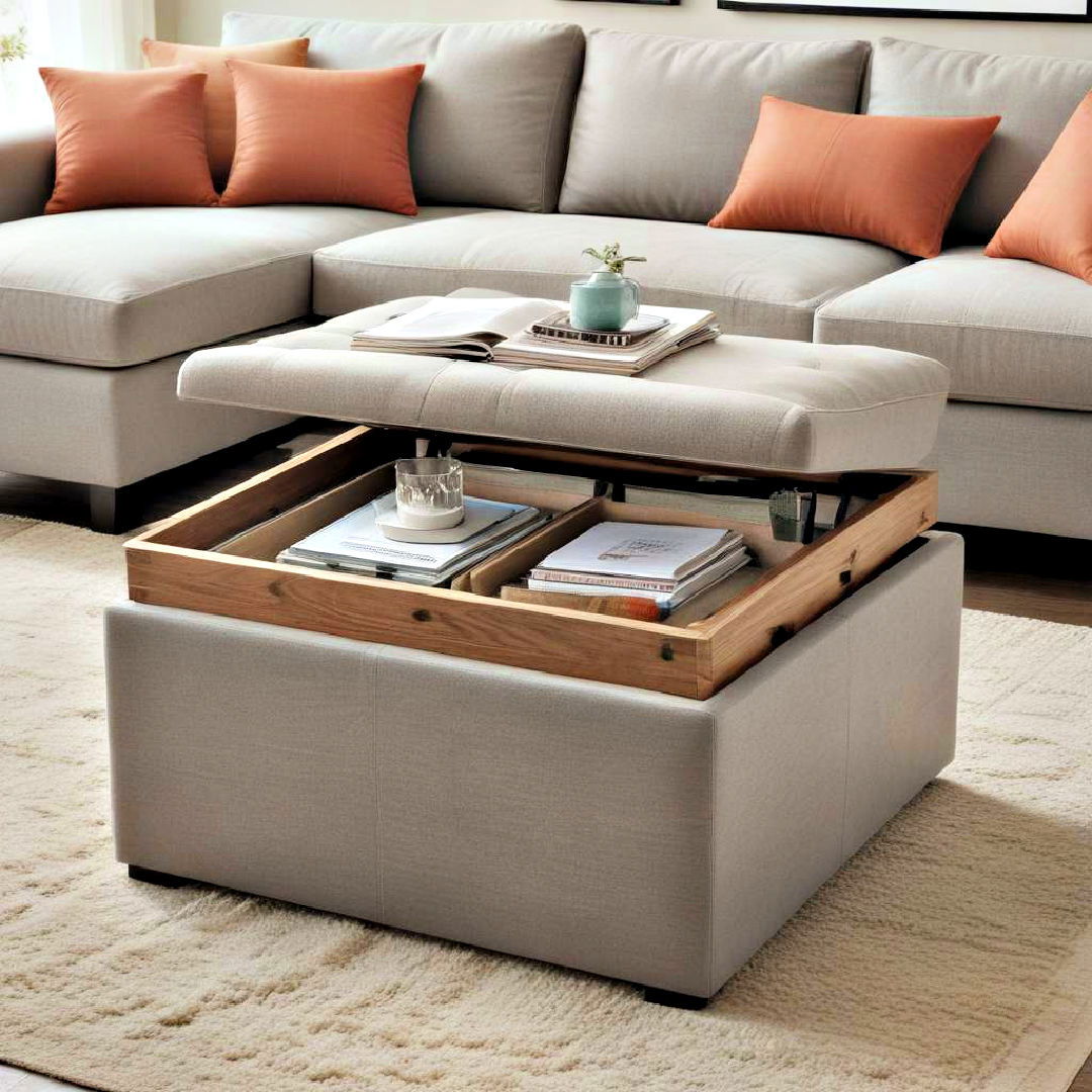 ottoman with hidden storage - 30 Small Apartment Storage Ideas