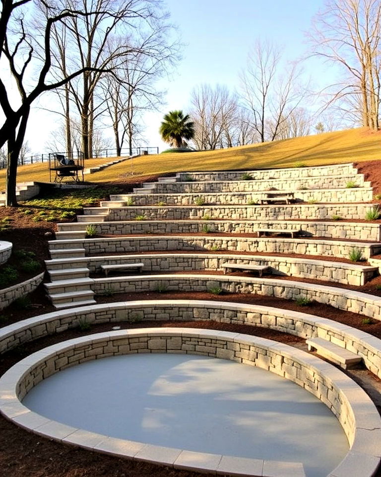 outdoor amphitheater seating design - 25 Down Sloped Backyard Ideas