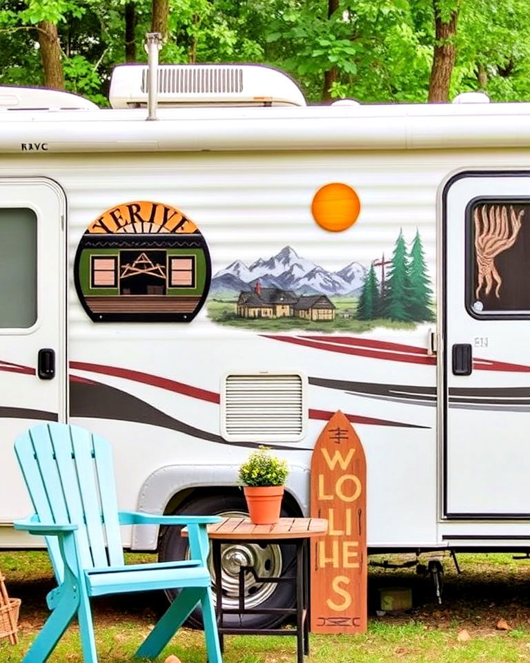 outdoor artwork for rv campsite decor - 30 Rv Campsite Decorating Ideas