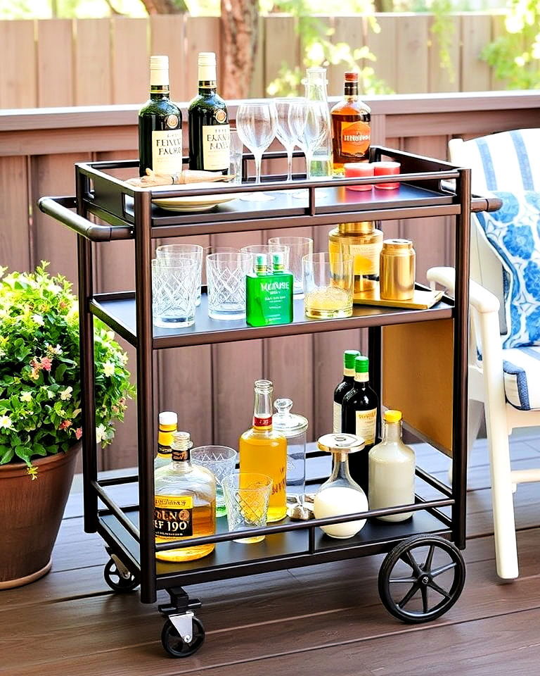 outdoor bar cart for deck decorating - 25 Deck Decorating Ideas
