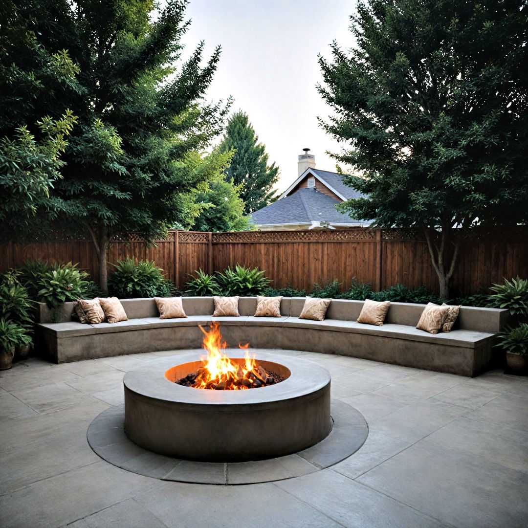outdoor built in fire pit made of concrete - 40 Concrete Patio Ideas