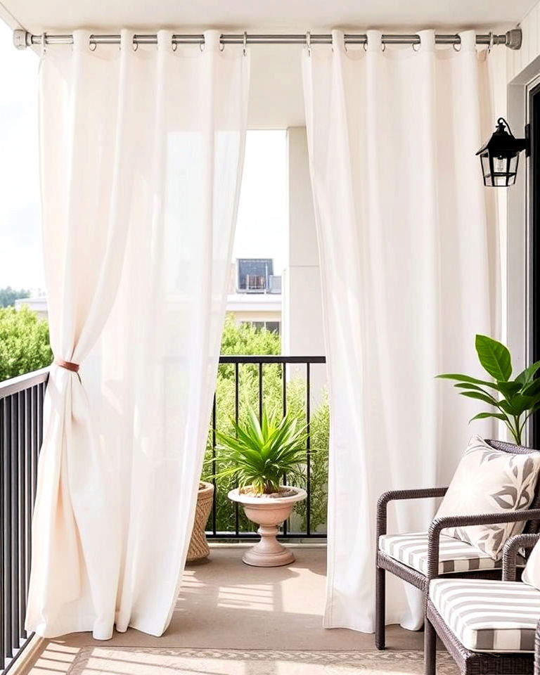 outdoor curtains as dividers - 20 Balcony Divider Ideas