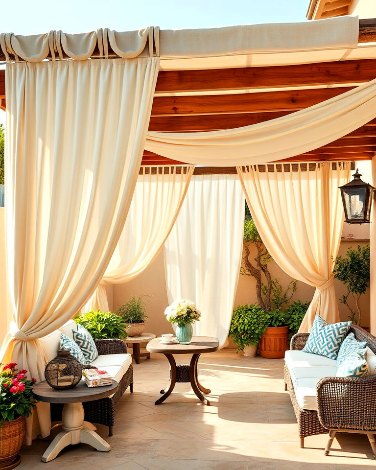 outdoor curtains for privacy - 25 Mediterranean Patio Ideas
