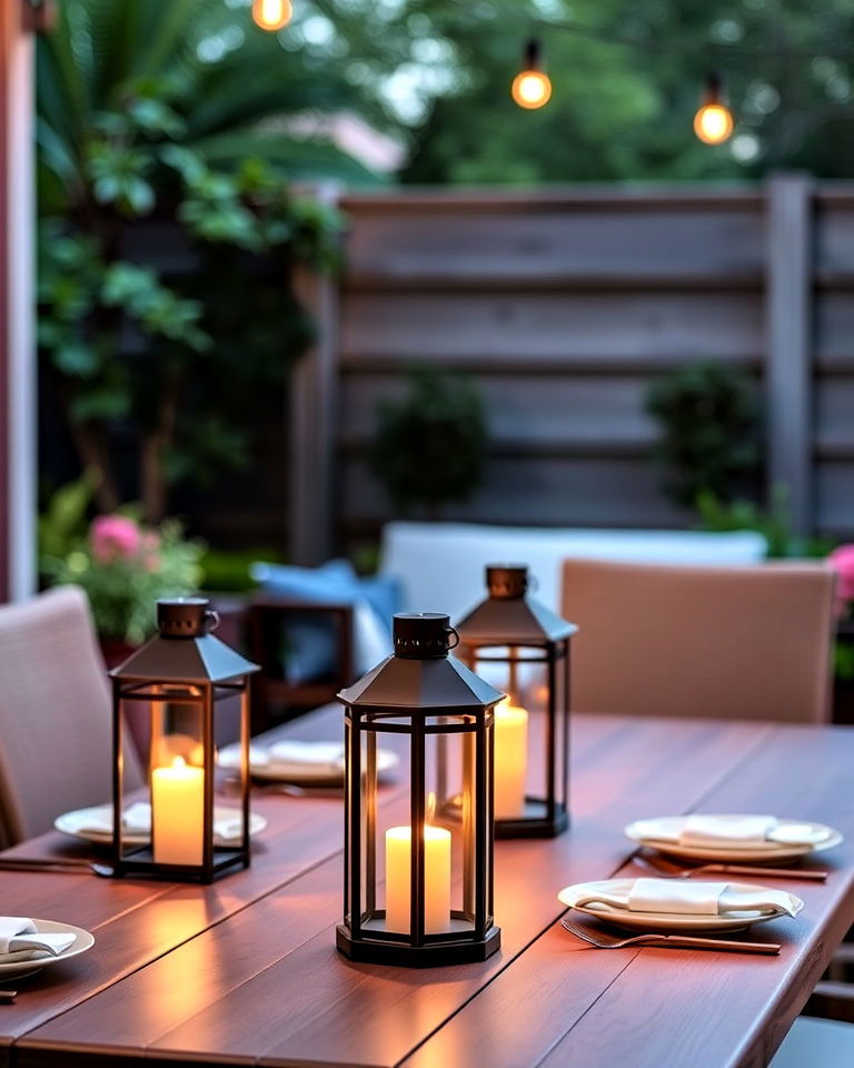 outdoor dining with tabletop lanterns - 30 Lantern Decor Ideas