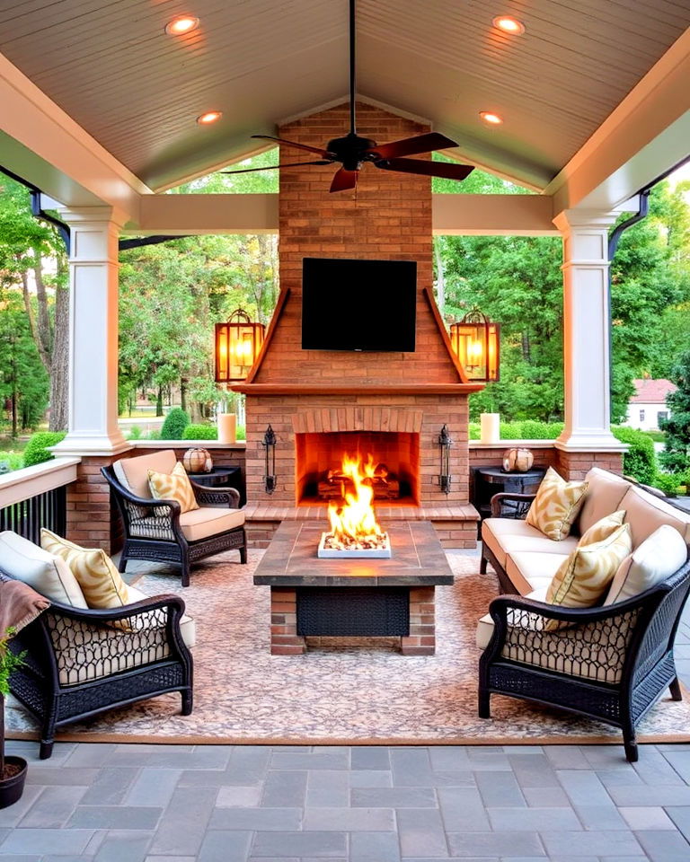 outdoor fireplace for luxury covered porch - 40 Covered Porch Ideas