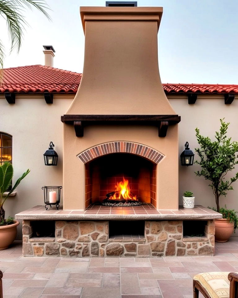 outdoor fireplace ideas - 25 Spanish Bungalow Exterior Ideas