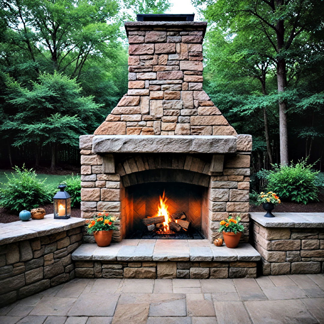 outdoor fireplace made from stone - 40 Hardscaping Ideas