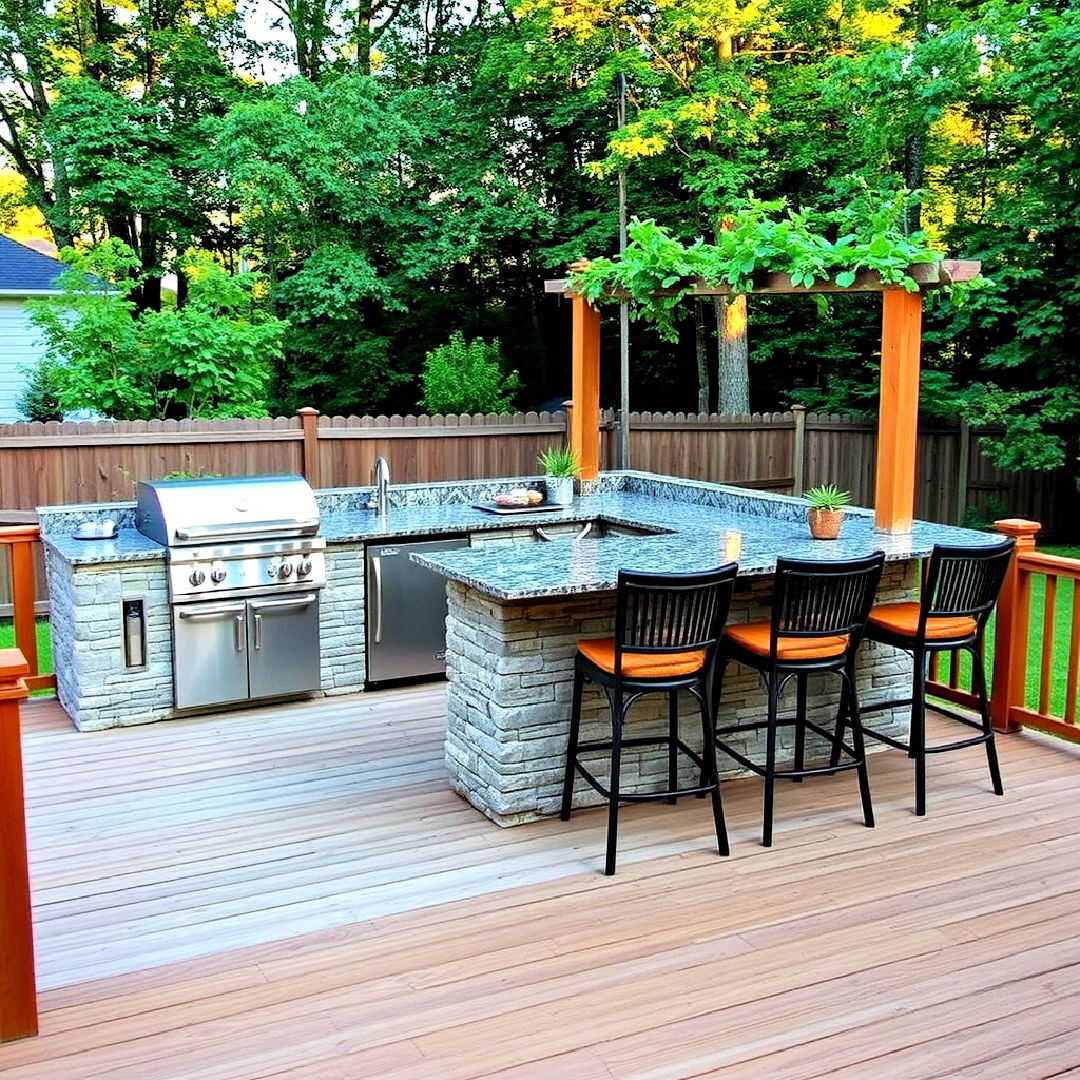 outdoor kitchen and bar for ground level deck - 25 Ground Level Deck Ideas