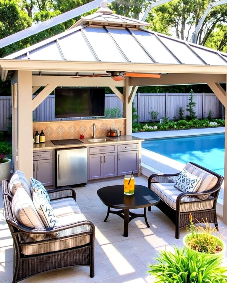 outdoor kitchen for poolside gazebo - 20 Outdoor Kitchen with a Gazebo Ideas