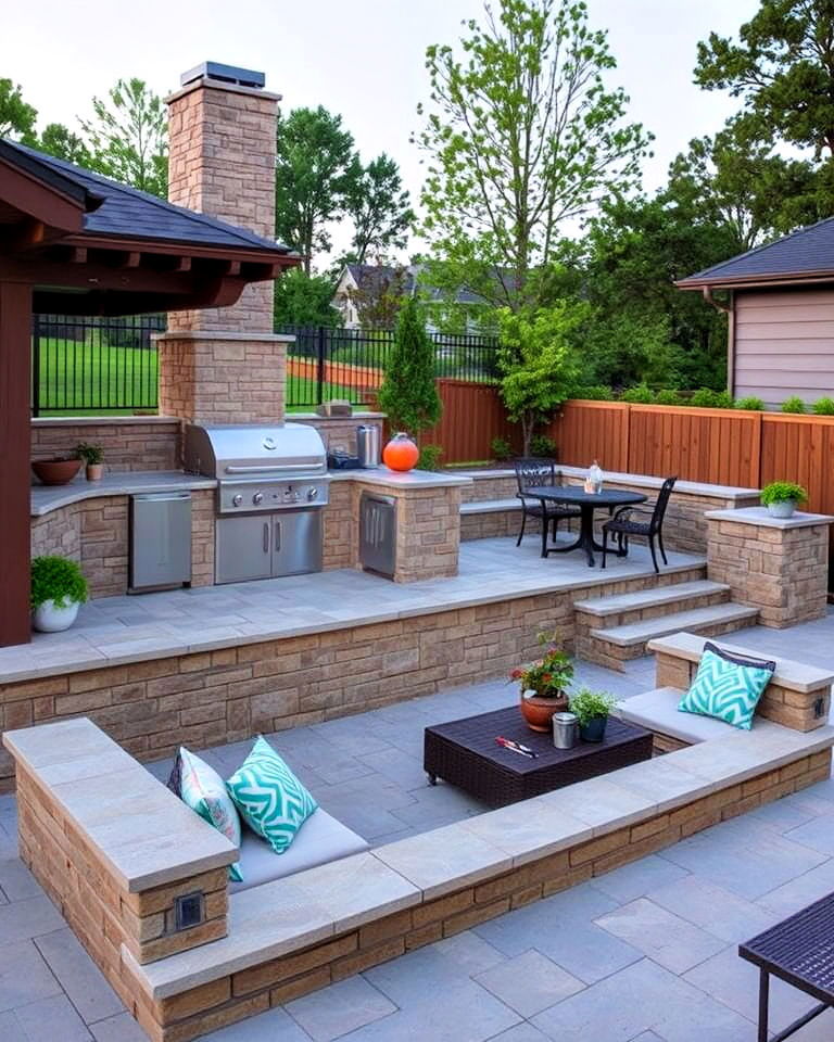 outdoor kitchen with a multi level design - 20 Pool House With Outdoor Kitchen Ideas