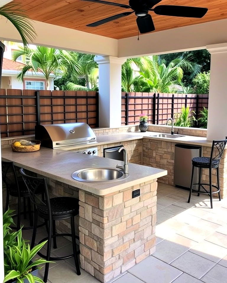 outdoor kitchen with bar for backyard - 30 Florida Backyard Ideas