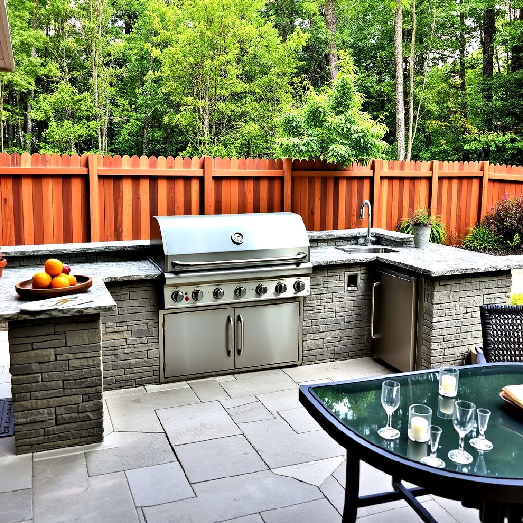 outdoor kitchen with built in grill design - 40 Bbq Area Ideas