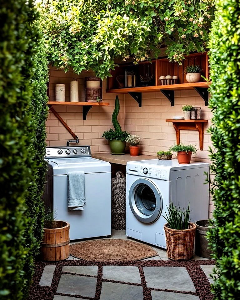 outdoor laundry area in courtyard corner - 30 Outdoor Laundry Room Ideas