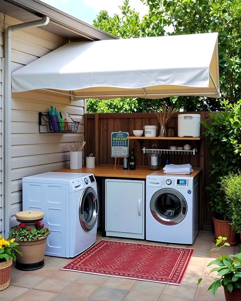 outdoor laundry area under sturdy awning - 30 Outdoor Laundry Room Ideas