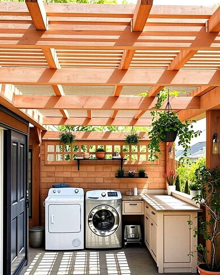 outdoor laundry room under a pergola - 30 Outdoor Laundry Room Ideas