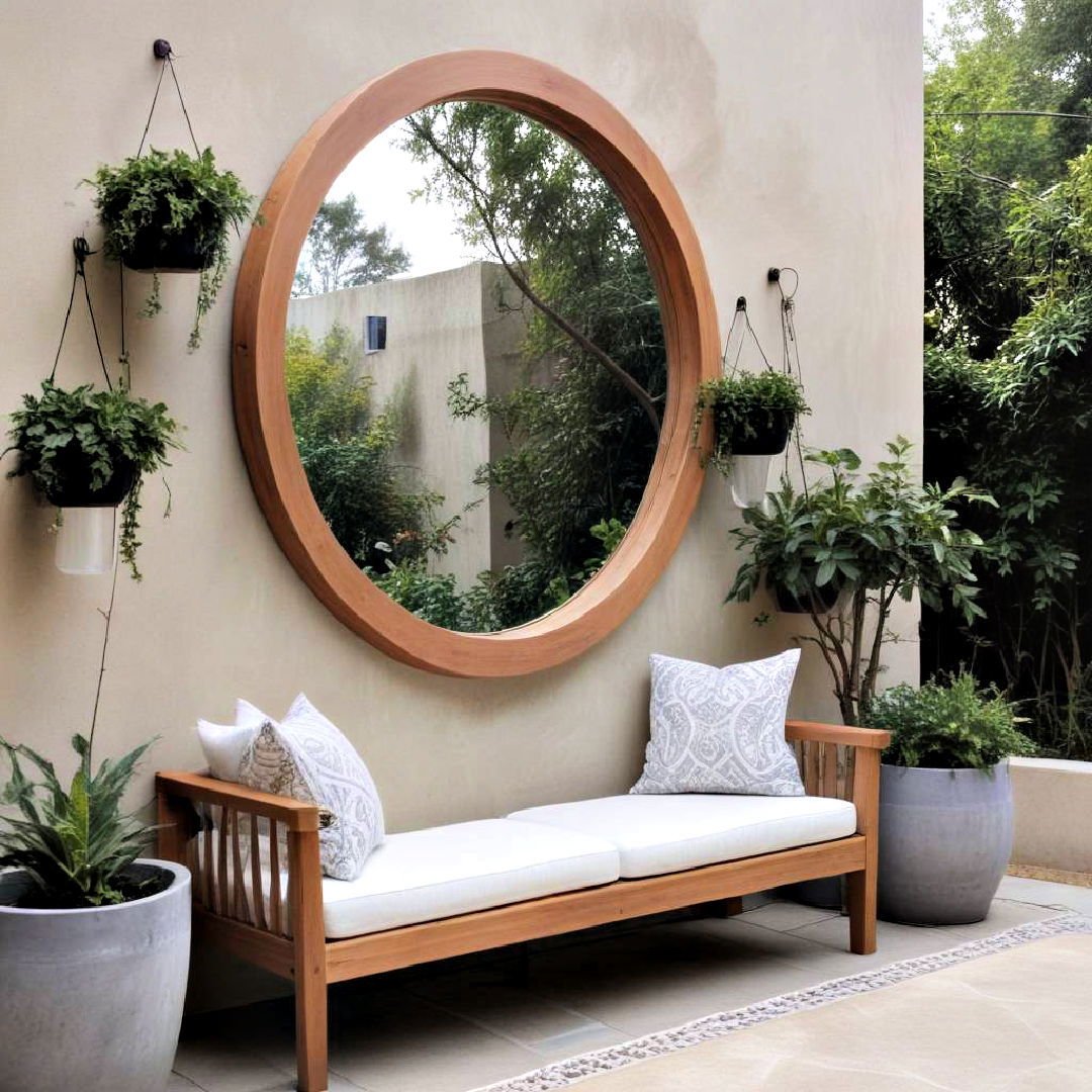 outdoor mirror to enhance patios ambiance - 40 Small Patio Ideas on a Budget