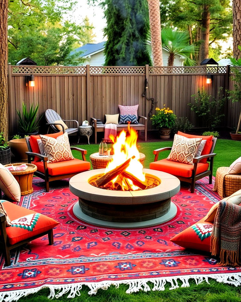 outdoor rugs and cushions for fire pit - 20 Front Yard Fire Pit Ideas