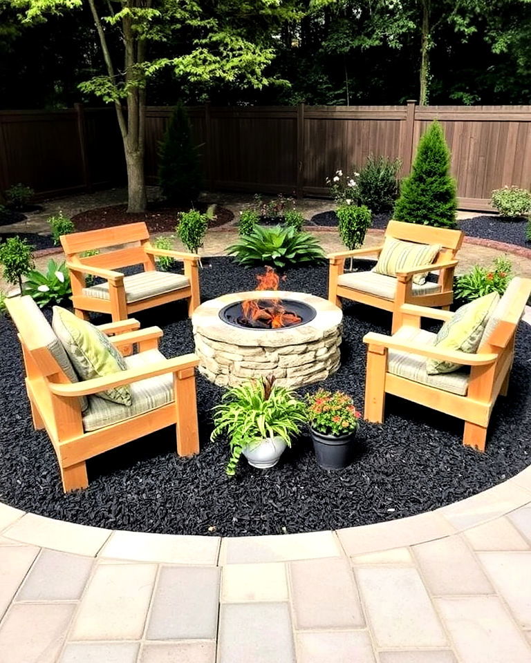 outdoor seating area with black mulch base - 25 Black Mulch Landscaping Ideas