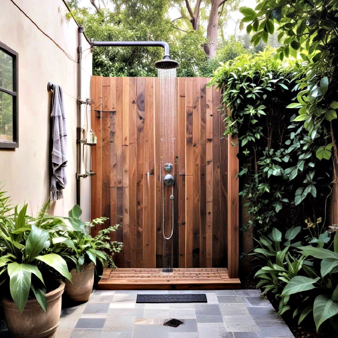 outdoor shower to add spa like touch - 25 Backyard Oasis Ideas