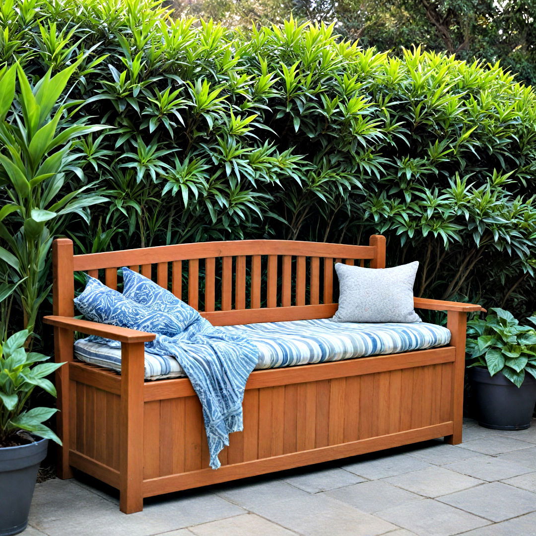outdoor storage bench for small space - 40 Small Backyard Ideas