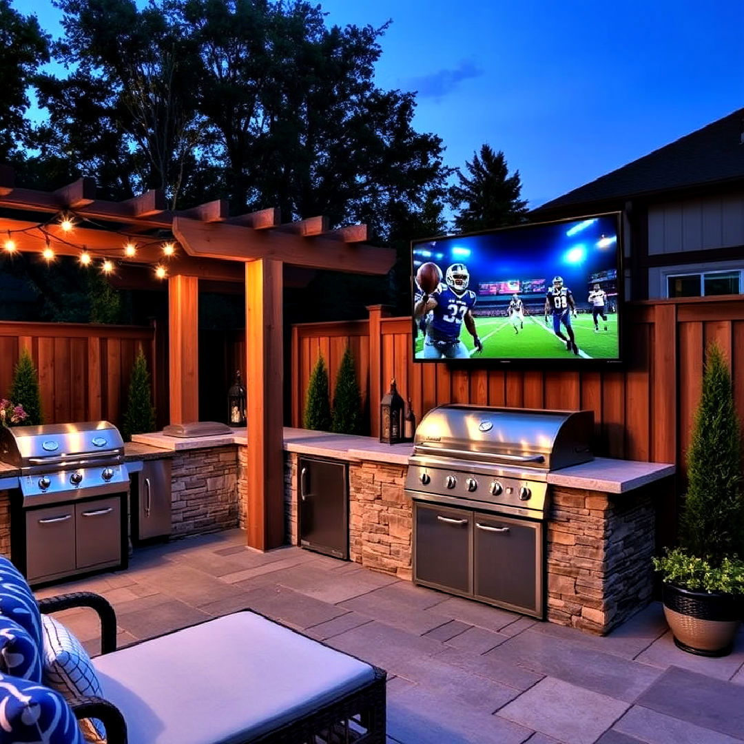 outdoor tv for bbq area - 40 Bbq Area Ideas
