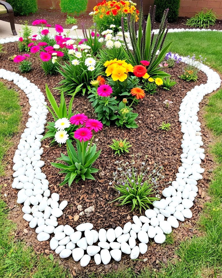 outline flower beds with white rock - 25 White Rock Landscaping Ideas