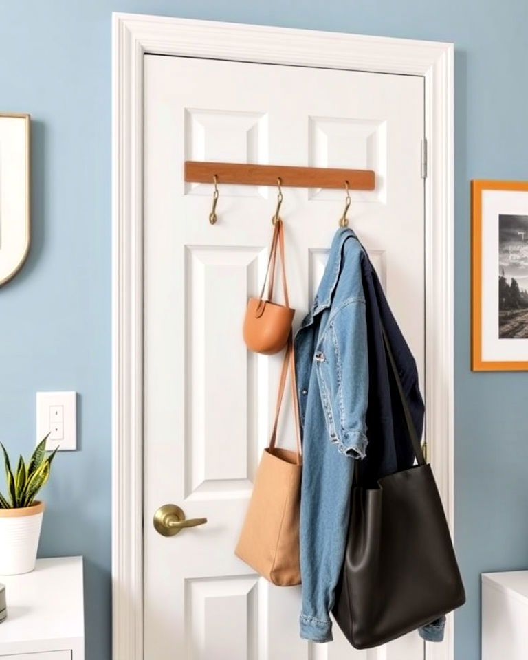 over the door hooks to hang bags and jackets - 20 Office Storage Ideas