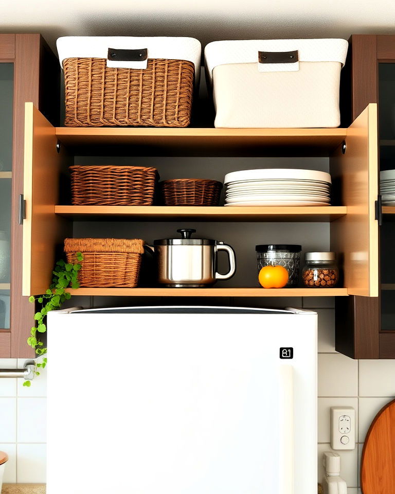 over the fridge storage for small kitchen - 40 Small Kitchen Storage Ideas