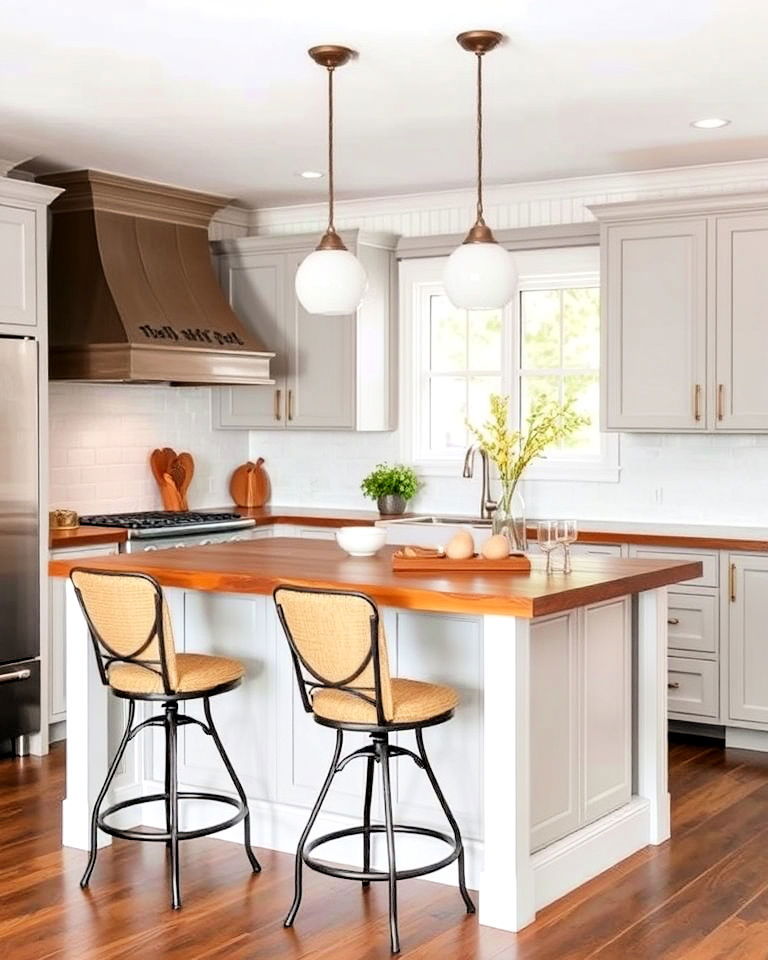 overhang for seating design - 25 Farmhouse Kitchen Island Ideas