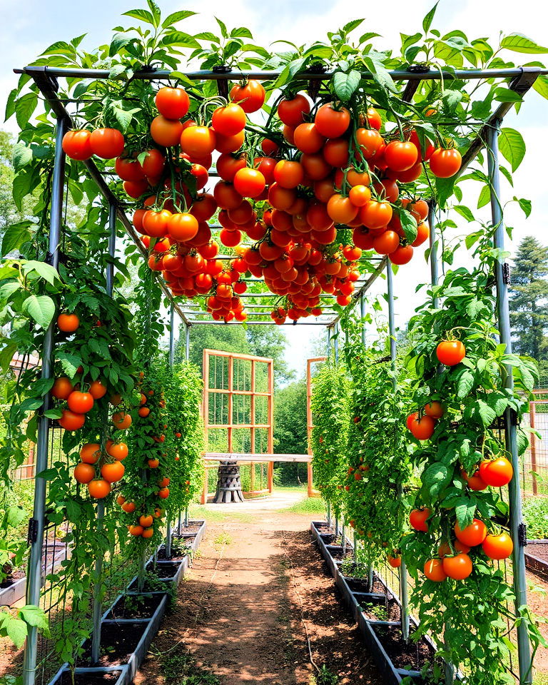 overhead tomato trellis - 30 Tomato Trellis Ideas