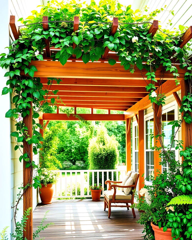 overhead trellis for porch - 25 Raised Ranch Front Porch Ideas