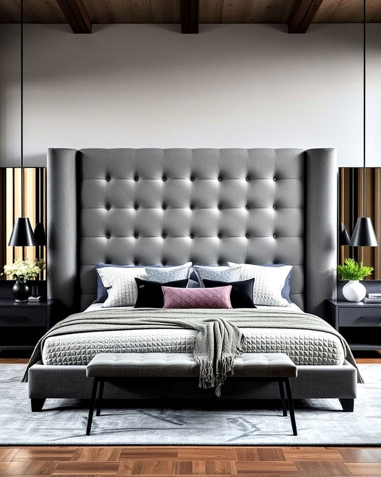 oversized grey headboard for contemporary look - 25 Grey Headboard Bedroom Ideas