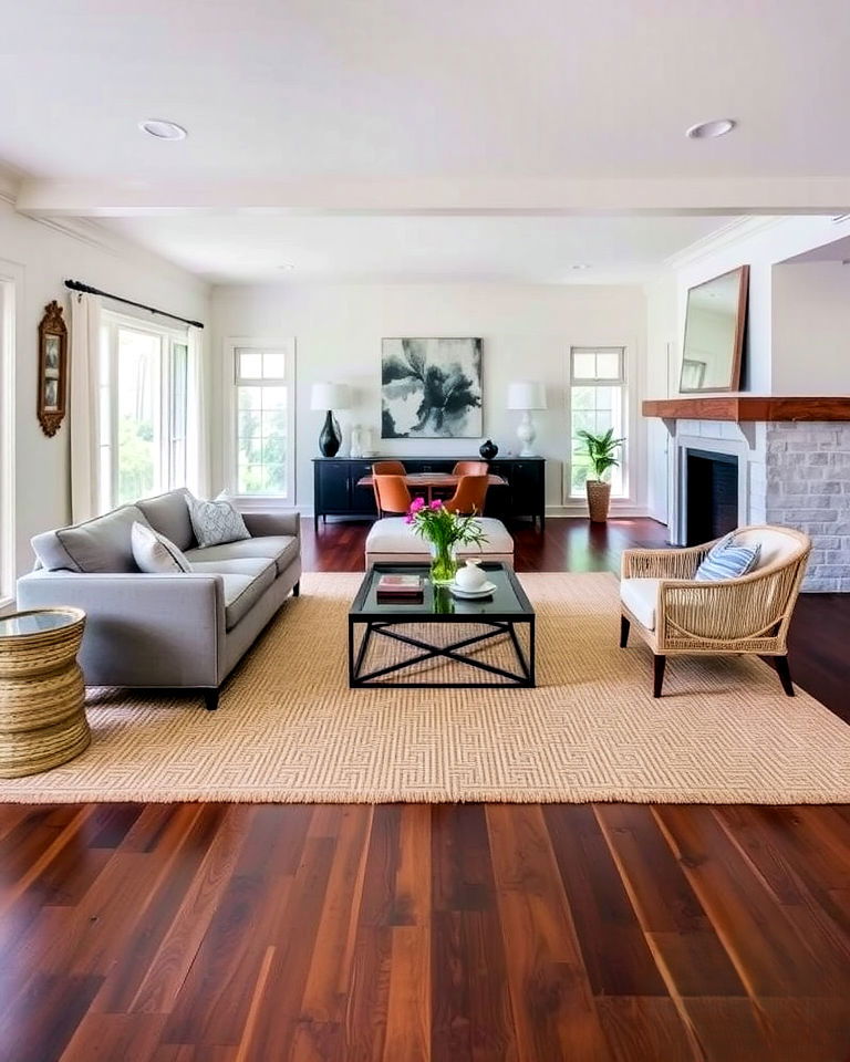 oversized rug for hamptons style home - 25 Hamptons Style House Interior Ideas