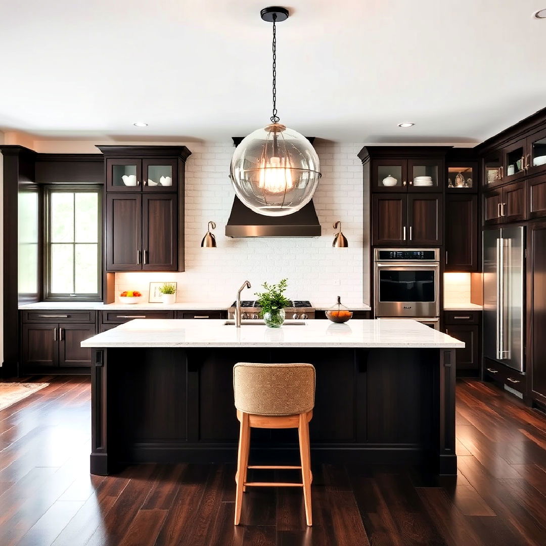 oversized statement pendant light - 25 Kitchen With Dark Wood Floors