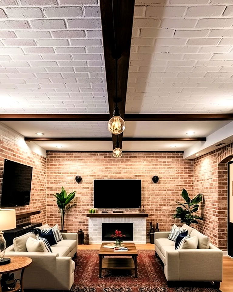 painted brick ceiling for basement - 25 Exposed Basement Ceiling Ideas