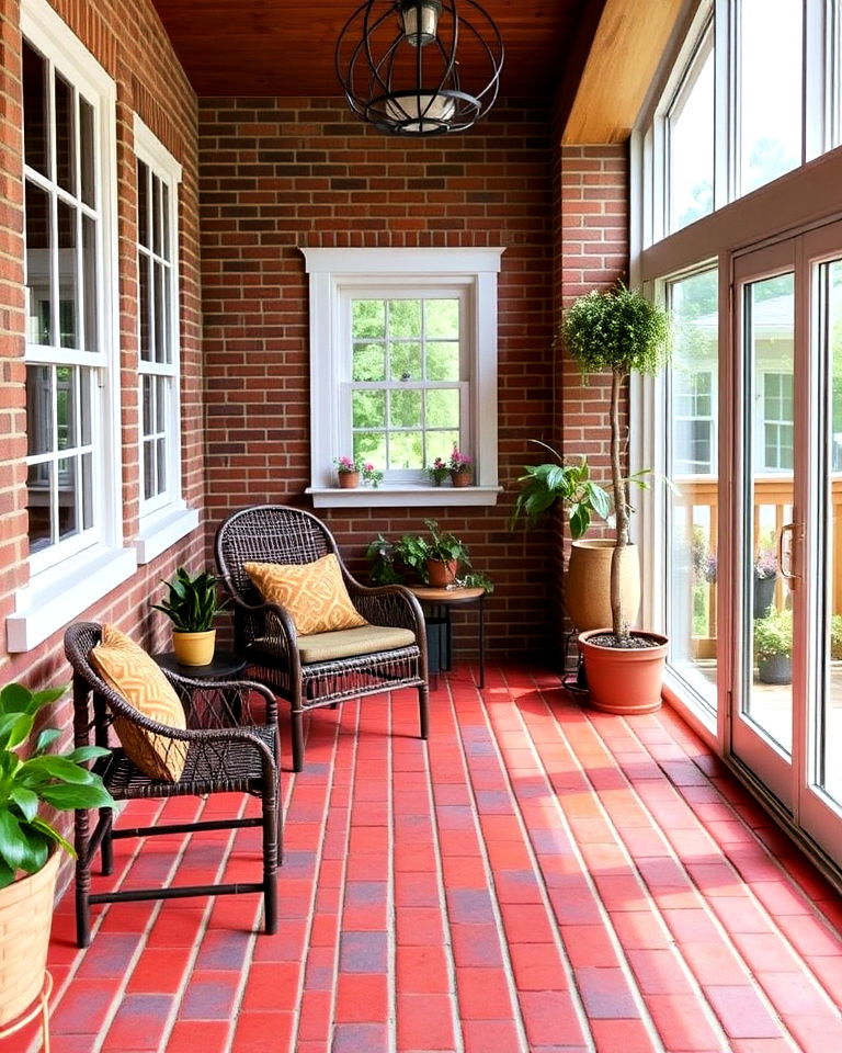 painted brick floor for bold statement - 20 Brick Floor Sunroom Ideas