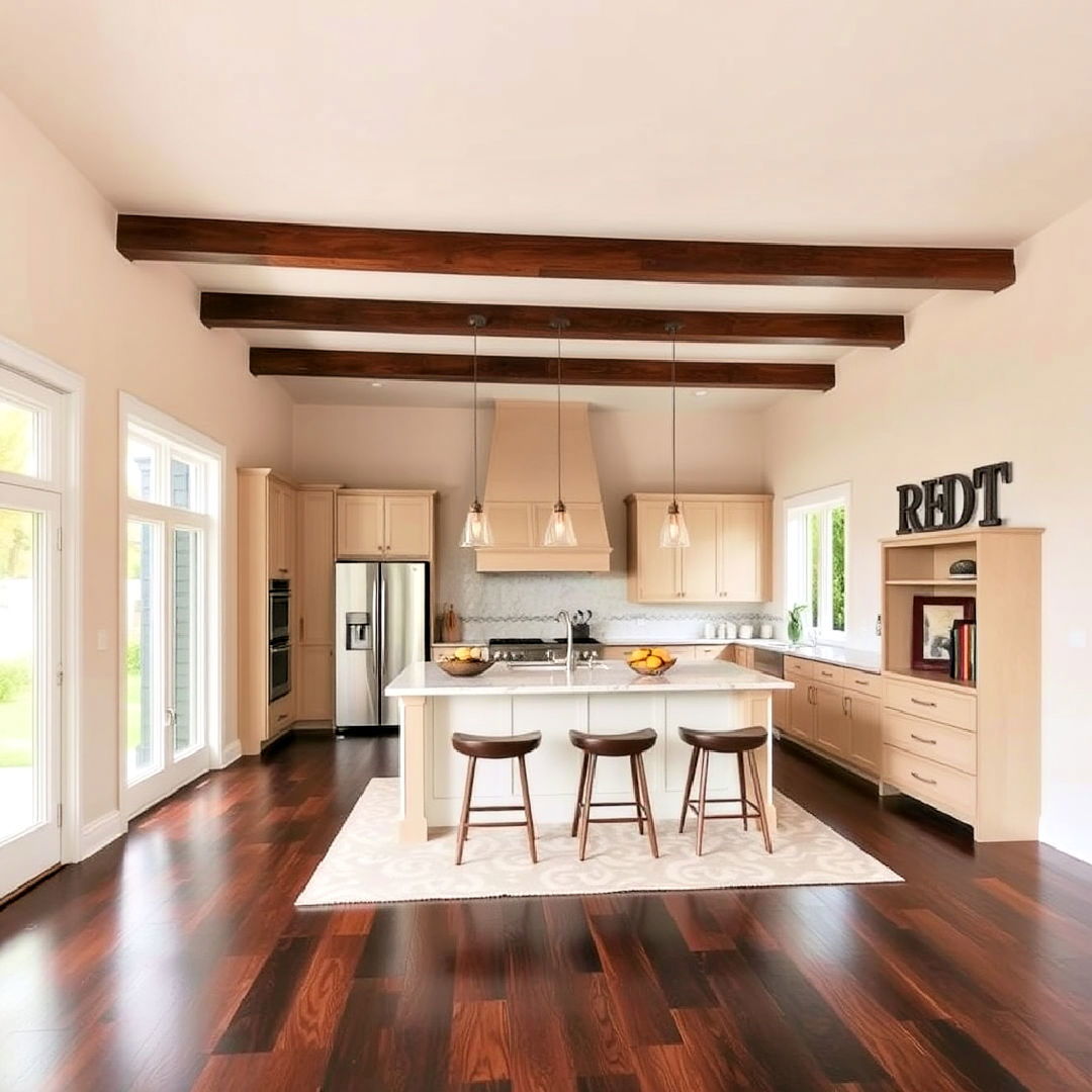 painted ceiling to complement dark wood floor - 25 Kitchen With Dark Wood Floors