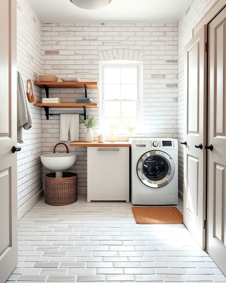 painted finish brick floor - 15 Brick Floor Laundry Room Ideas