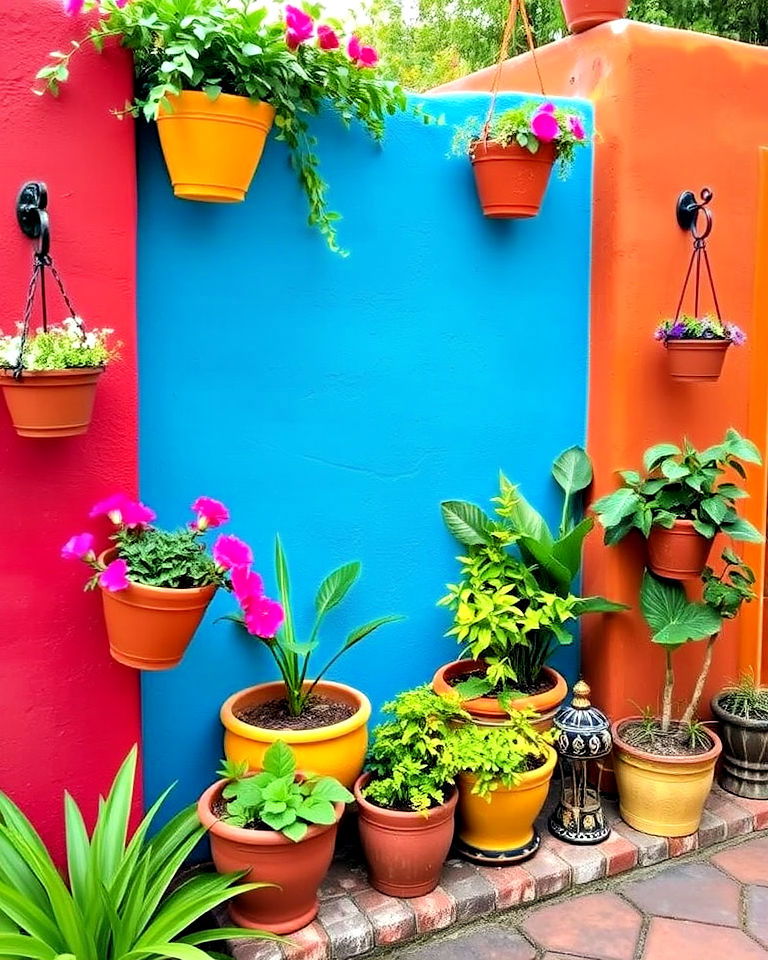 painted garden walls to add authentic touch - 25 Mexican Garden Ideas