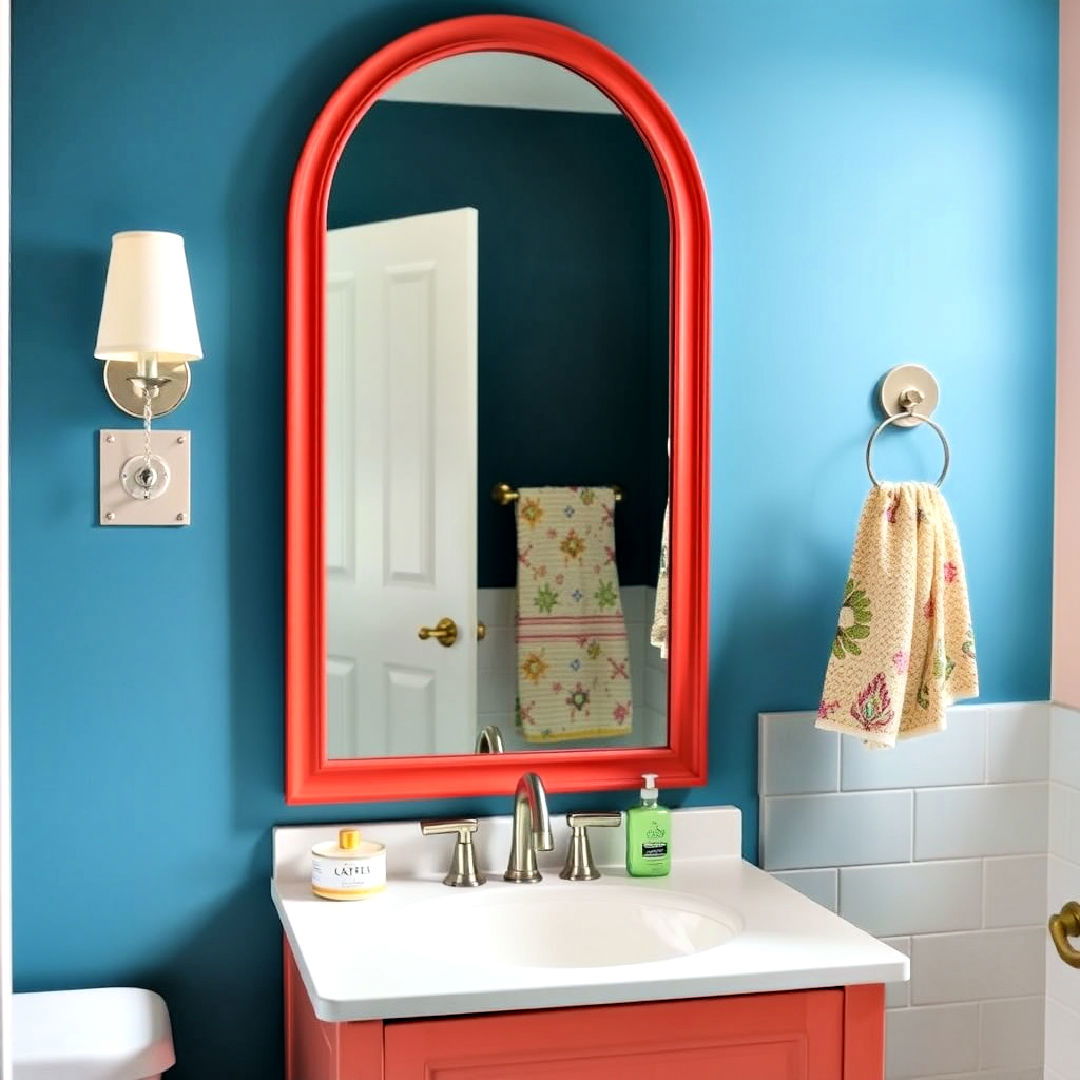 painted mirror frame for colorful bathroom - 25 Colorful Bathroom Ideas