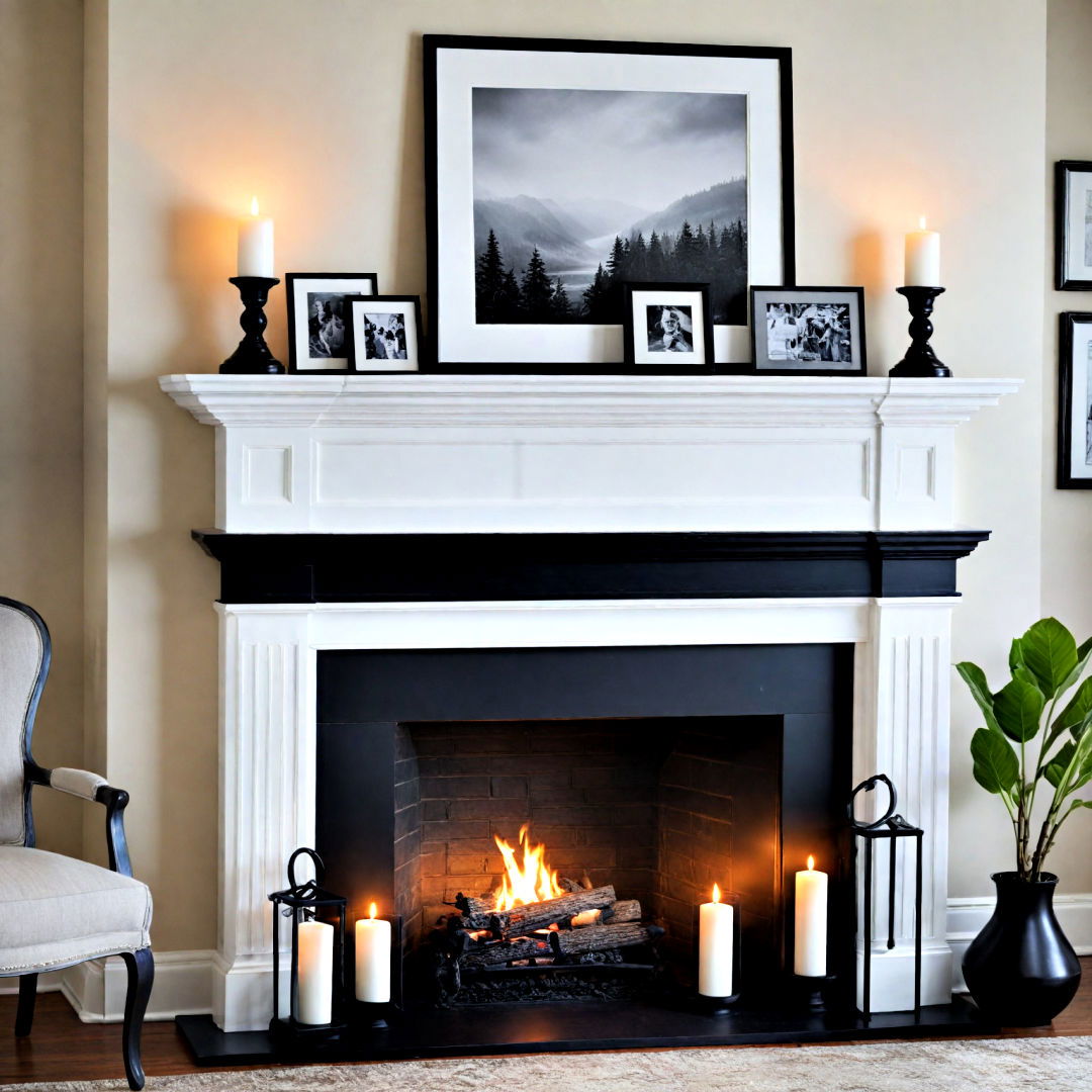 pair black and white items - 40 Mantel Decor Ideas