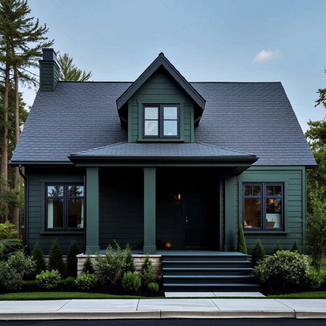 pair dark green with charcoal accents - 40 Dark Green Exterior Paint Color Schemes