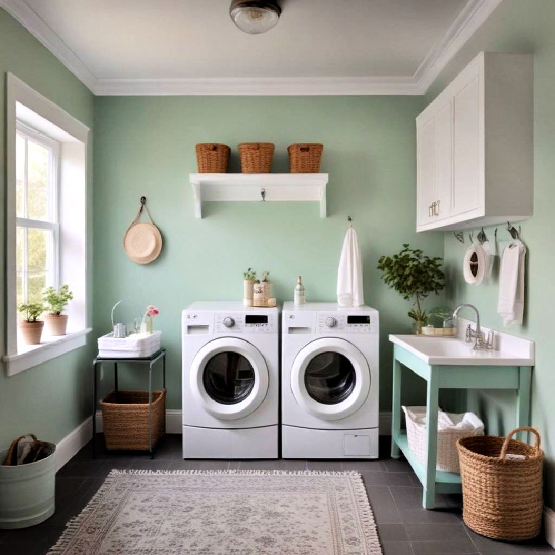 pair mint with white - 25 Laundry Room Paint Ideas