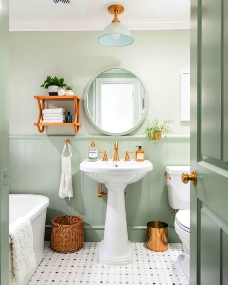 pale green and white palette for small bathroom - 20 Small Green Bathroom Ideas