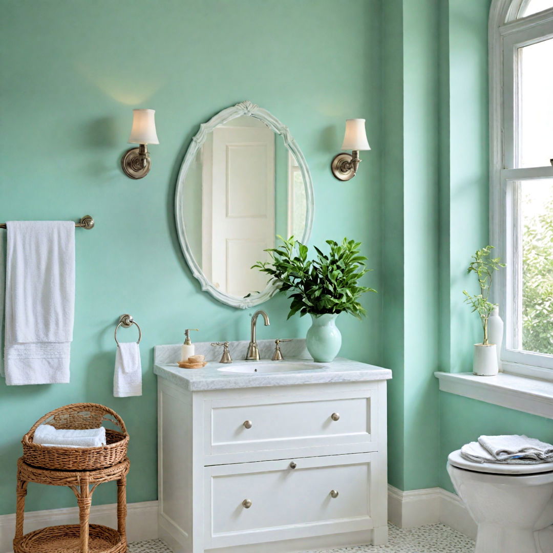 pale mint pairs with white elements - 40 Bathroom Paint Ideas