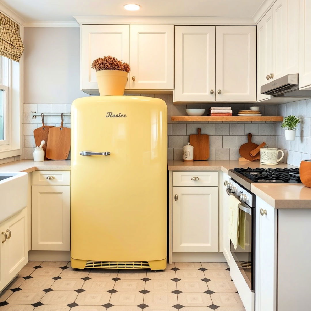 pale yellow retro style fridge - 15 Pale Yellow Kitchen Ideas