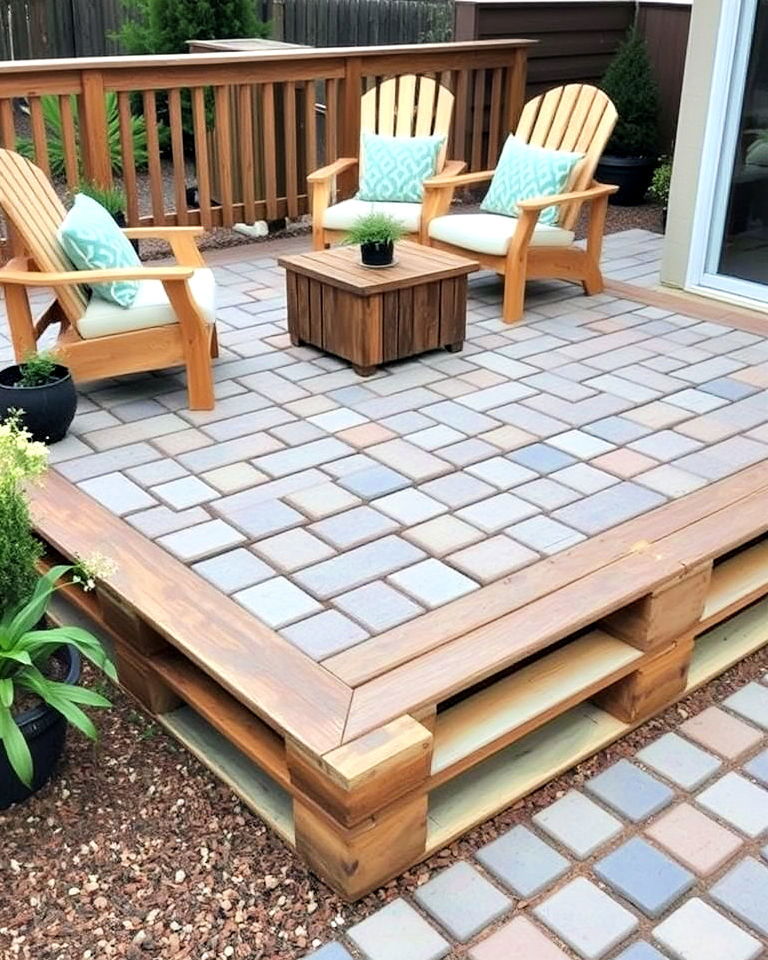pallet and paver combo for backyard deck - 30 Backyard Deck Ideas on a Budget