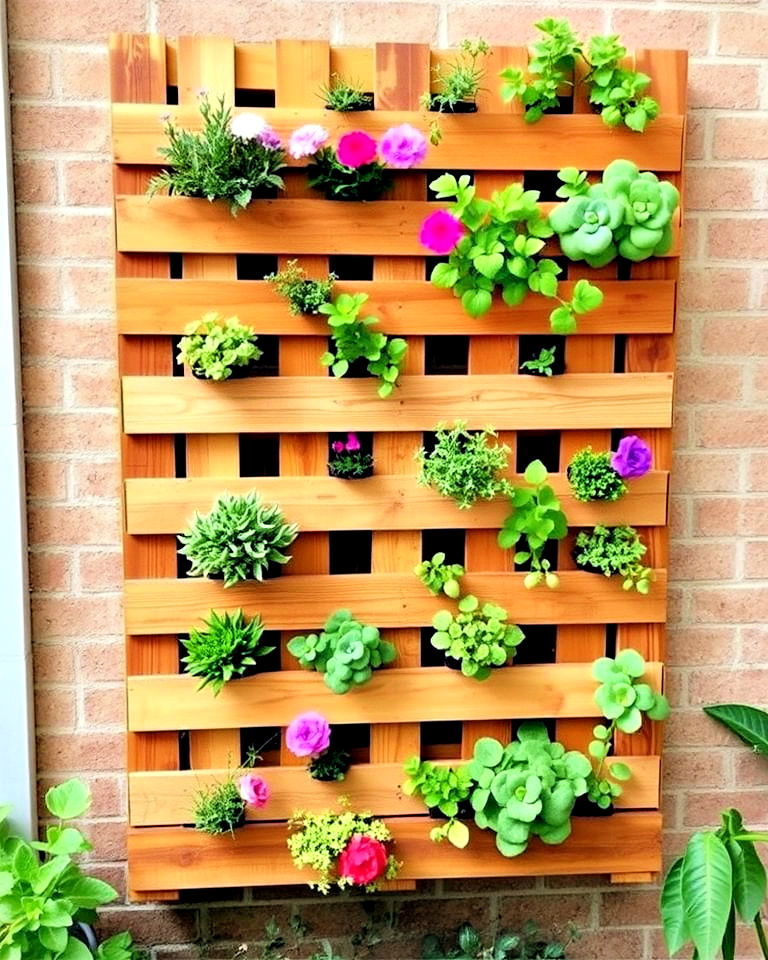 pallet planter wall for vertical garden - 40 Vertical Garden Ideas